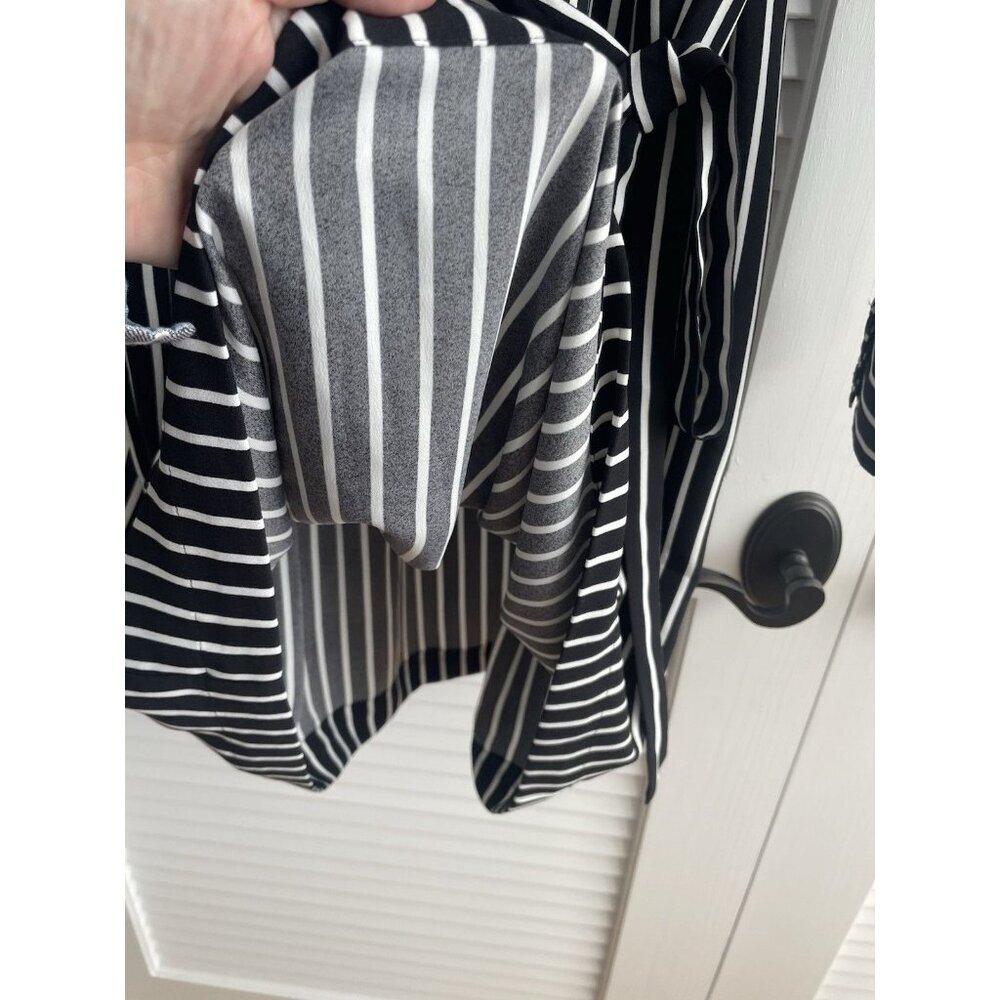 Ann Taylor Outlet Dress Black White Striped Long Sleeve Tie Waist Dress Sz L - Picture 6 of 11
